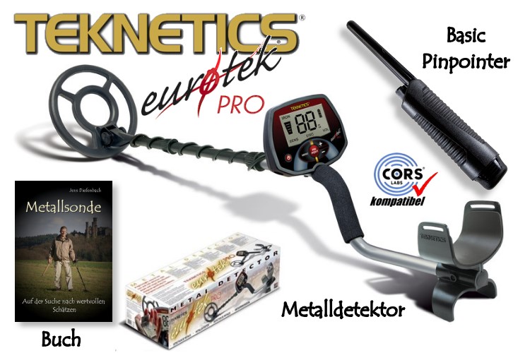 Teknetics Eurotek PRO (LTE) Ausrüstungspaket Panther I (Metalldetektor & Pinpointer F-Point & Schatzsucherhandbuch)